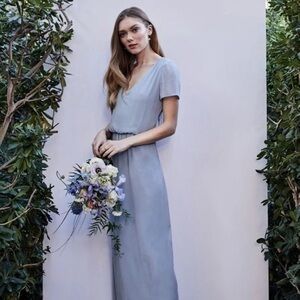 WAYF, The Anna Tie Back maxi bridesmaid dress blue Medium